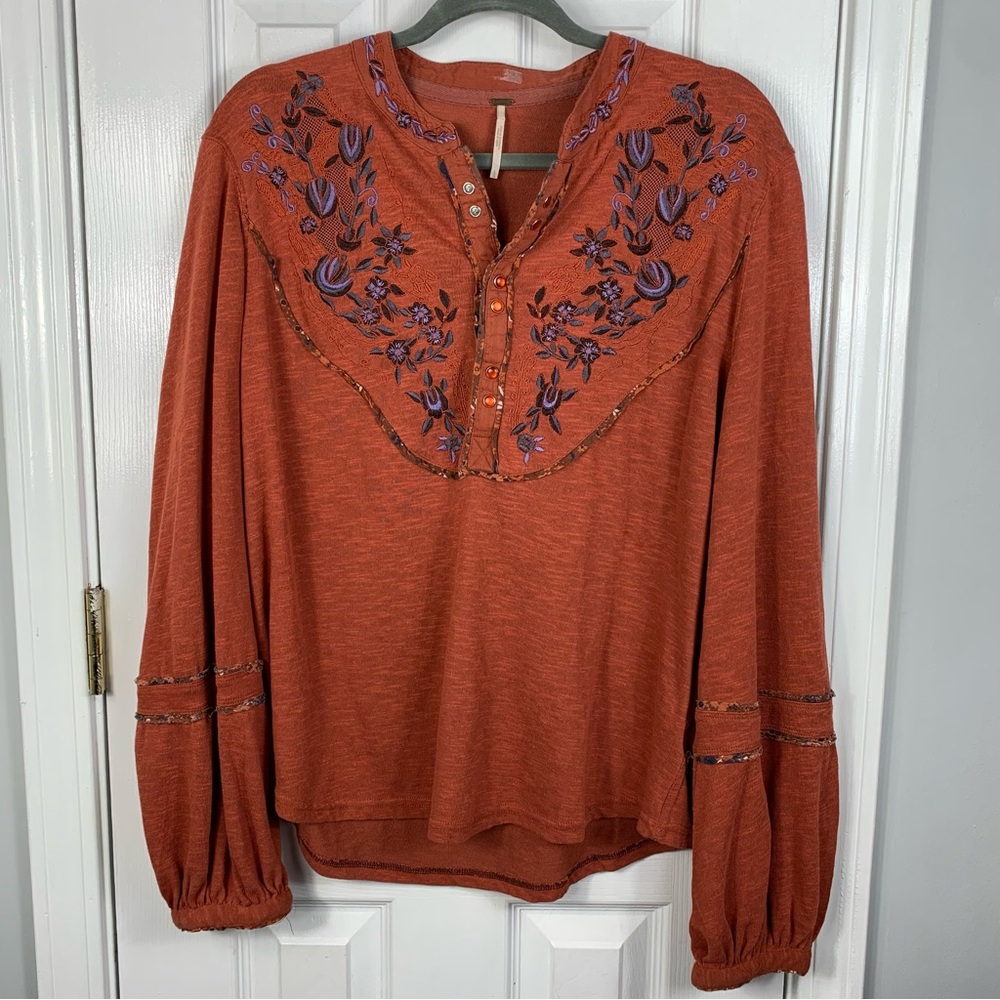 Free People Sundance Kid Western Henley Top Size Large